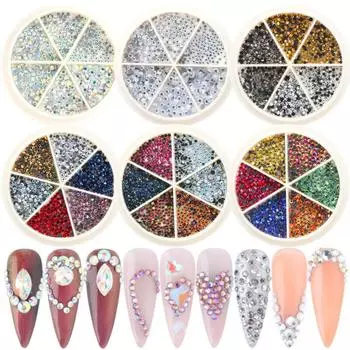 6 сеток/коробка, стразы для дизайна ногтей, хрустальное стекло, украшение для дизайна ногтей
