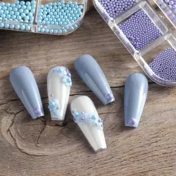 6 сеток/коробка ювелирных изделий для ногтей. Изысканные легкие многоцветные макароны «сделай сам», полный круглый жемчуг для дизайна ногтей. синий