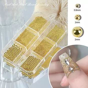 6 сеток/коробок для дизайна ногтей, мини-металлические бусины с икрой, стальные бусины, 3D-дизайн своими руками золотой