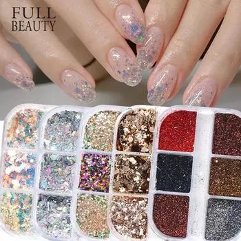 6 сеток, красочные блестки для ногтей, блестящий пигмент, мыло, блестящее очарование, украшение для ногтей, маникюр