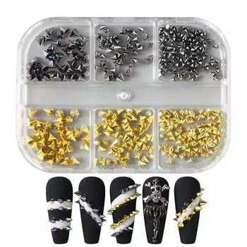 6 сеток Панк-рок Мини Металлические Заклепки Шармы для Ногтей Конус Разного Размера Шипы для Дизайна Ногтей 3D Стильный Декор для Ногтей DIY Маникюрные Принадлежности A1