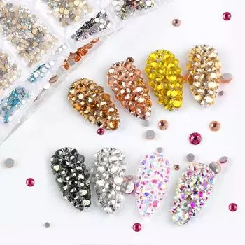 6 сеток, стразы для ногтей, хрустальные украшения, украшения для ногтей, плоская задняя часть, разные размеры, флуоресцентные неоновые красочные