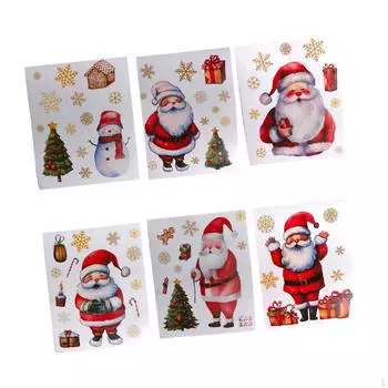 6 Sheets Christmas Window Clings Decals Snowflake Santa Claus Decorations Stickers