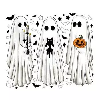 6 Sheets Halloween Large Ghosts Window Clings Spooky Bat Black Cat Pumpkin Stickers Double Sided PVC Decals for Home Party Store Glass Decoration Sets
