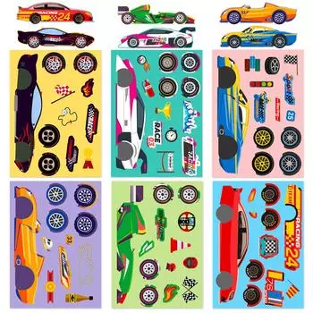 6 Sheets/Pack Personalized Diy Racing Accessories Puzzle Sticker Children S Creative Puzzle Puzzle Sticker