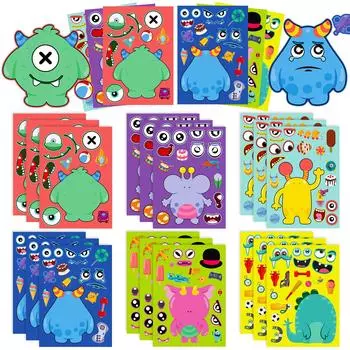 6 Sheets/Pack Rainbow Face Change Stickers Student Toy Stickers Cartoon Cute Friend Puzzle Gift Puzzle Stickers Diy