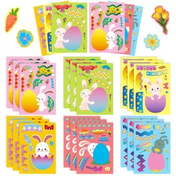 6 Sheets/Pack Self-Created Rabbit Eggs Diy Stickers Cartoon Cute Wind Puzzle Enlightenment Parent-Child Interaction Puzzle Change