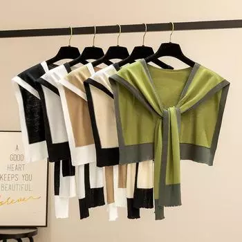 (6 Шерсть) Цвета соответствия небольшой аромат черно-белая вязаная шаль женская уличная кондиционированная комната подплечники накладной воротник 100cm белый