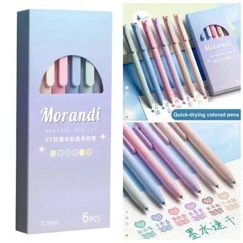 6 шт. 0,5 мм гелевые ручки, дизайн с тонкими точками, быстросохнущие, удобные ручки, противоударные, для заметок, без размазывания, выдвижные гелевые ручки с чернилами для офисного использования 6pcs разноцветный