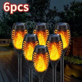 6 шт. 12LED уличные солнечные фонари-фонарики водонепроницаемые на открытом воздухе для сада, патио, пламя, Хэллоуин, двор, пол в патио 1pcs