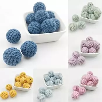 6 шт. 16 мм/5 шт. 20 мм бусины для вязания крючком жевательные бусины ожерелье для прорезывания зубов аксессуары для соски деревянный детский прорезыватель для зубов 6PCS16 mm розовый