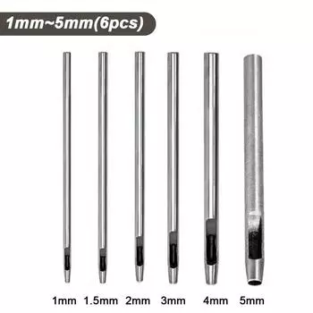 6 шт. 1-5 мм Инструменты для пробивки отверстий в коже Стальной круглый дырокол Круглые резаки для ремней для часов Инструменты для работы с кожей 6PCS