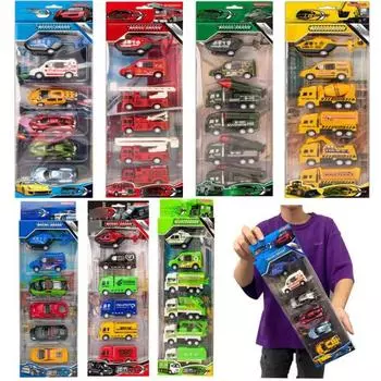 6 шт./1 компл., модель автомобиля, игрушка, пожарная машина, самолет, полицейская инженерная модель для мальчиков, Рождественский подарок, литой под давлением 1/64, игрушечный автомобиль с откатным механизмом красный