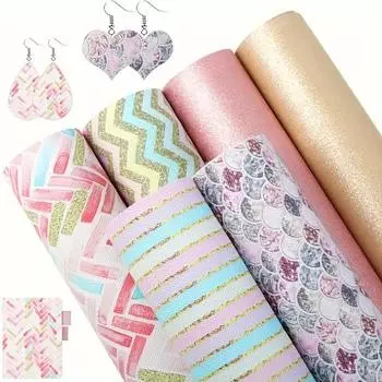 6 шт. 20*33 см/7,87*12,99 дюймов, цветные геометрические кусочки искусственной кожи в форме рыбьей чешуи для сережек, пучков волос, сумок, проектов для творчества 6PCS