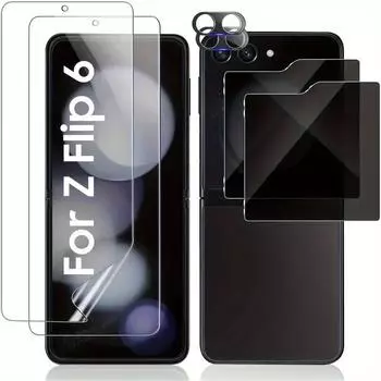 6 шт. [2+2+2] для Samsung Galaxy Z Flip 6/5 мягкая защитная пленка для экрана + закаленное стекло для небольшого экрана + закаленное стекло для объектива камеры 9H HD против шпионажа For Galaxy Flip 6 чистый