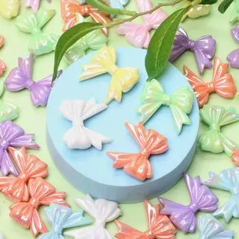 6 шт. 32,3*36,6 мм акриловые свободные бусины с большим бантом для ожерелья, браслета, изготовления ювелирных изделий, фурнитура для самостоятельного изготовления бисера, материалы разноцветный