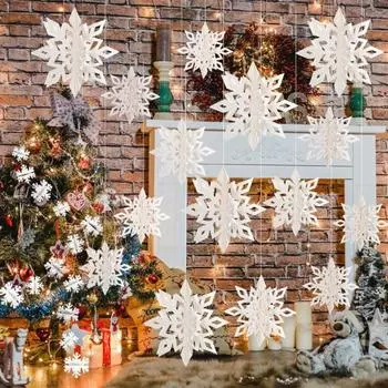 6 шт. 3D голографические снежинки украшения водонепроницаемые блестящие бумажные снежинки зимний домашний декор для рождественских новогодних вечеринок на день рождения 6pcs