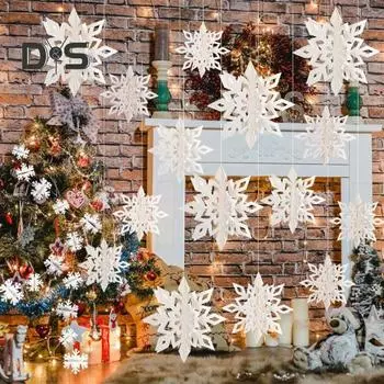 6 шт. 3D голографические снежинки украшения водонепроницаемые блестящие бумажные снежинки зимний домашний декор для рождественских новогодних вечеринок на день рождения 6pcs