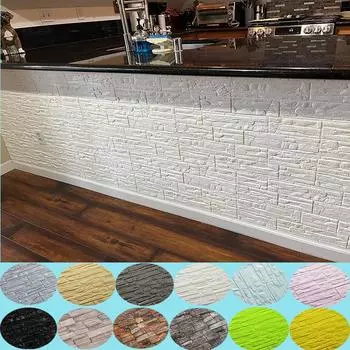 6 шт. 3D пенопластовые настенные панели наклейки водонепроницаемые обои для дома гостиная декор ванной комнаты кухня украшения самоклеящиеся обои 6pcs(60cmX30cm) покинуть белый
