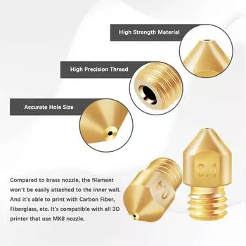 6 шт. 3D-принтер, латунное, медное сопло экструдера MK8 0,4 мм для 3D-принтера Creality CR-6 SE 1,75 мм 6pcs brass nozzles