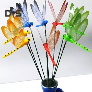 6 шт. 3D садовые колья в виде стрекозы, водонепроницаемые искусственные стрекозы, декоративные украшения для патио, клумбы, горшечные растения красный