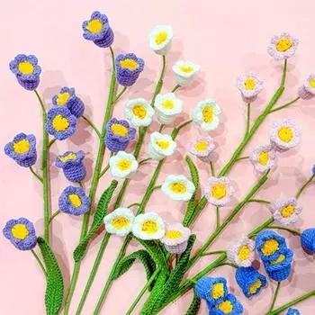 6 шт. 40 см букет цветов крючком искусственные ландыши вязаные цветы ручной работы вязаные крючком цветочные композиции для домашнего декора свадебного стола 6 Pcs розовый