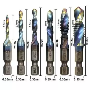 6 шт. 4341 Синий композитный метчик для снятия фаски, сверления резьбы, набор из быстрорежущей стали, интегрированный пластиковый ящик M3-M10&Hexagonal