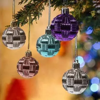 6 шт. 4 см Рождественский шар Красочные глянцевые плетеные небьющиеся пластиковые многоразовые праздничные украшения Рождественская елка подвесной шар орнамент кулон фиолетовый