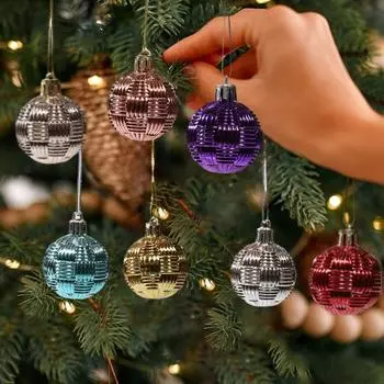 6 шт. 4 см Рождественский шар Красочные глянцевые плетеные небьющиеся пластиковые многоразовые праздничные украшения Рождественская елка подвесной шар орнамент кулон фиолетовый