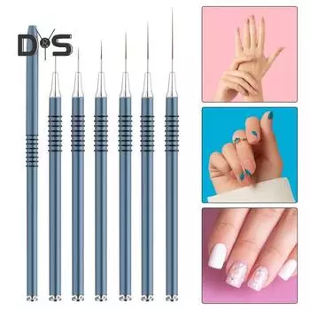 6 шт., 5/7/9/11/20/25 мм, кисть для подводки ногтей, ультратонкая нейлоновая металлическая ручка, портативная, для начинающих, профессиональная, для самостоятельного дизайна ногтей, детальный дизайн, цветной рисунок, точечный рисунок золотистый