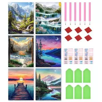 6 шт. 5D DIY полная круглая алмазная картина с дрелью Пейзаж Декор для дома Искусство 30x40 см