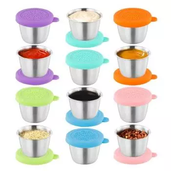 6 шт. 60 мл/70 мл/80 мл контейнер для заправки салата с крышкой из нержавеющей стали для приправ небольшой герметичный контейнер для соуса для ланч-боксов пикников путешествий M