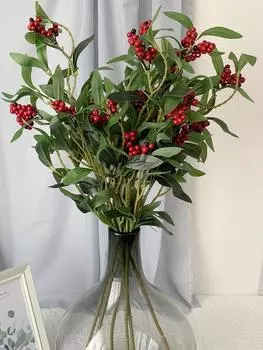 6 шт., 64 см, искусственные растения, имитация фруктов, счастливые фрукты, благоприятные фруктовые букеты с листьями на Рождество, свадьбу, домашнюю вечеринку, центральные украшения красный