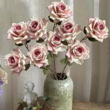 6 шт. 67 см искусственный цветок мокко роза реалистичный стебель искусственный шелковый букет роз для самостоятельного свадебного домашнего декора центральный элемент отеля день святого валентина день матери 6 Pcs слоновая кость