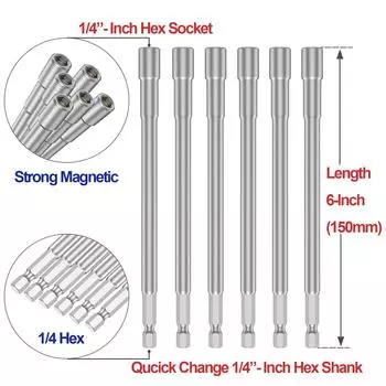 6 шт. 6-19 мм ударная головка магнитная гайковерт 6 дюймов удлинитель стержень 1/4 шестигранный хвостовик внутренний шестигранный гаечный ключ набор торцевых ключей