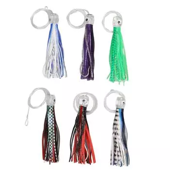 6 шт. 6,1-дюймовые юбки для ловли кальмаров с 3D-глазами, блестящие приманки для троллинга в соленой воде для рыбалки