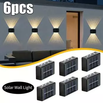 6 шт. 6 светодиодных солнечных ламп, наружное водонепроницаемое освещение вверх и вниз, для украшения садового забора, настенная лампа с солнечным светом 1pcs-4led-Warm light
