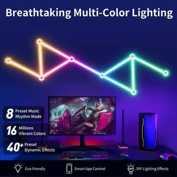 6 шт/9 шт WiFi умные светодиодные полосы света бары RGB-IC 3D шестигранные музыка синхронизация голосовое управление DIY сращивание настенные бра для игровой спальни