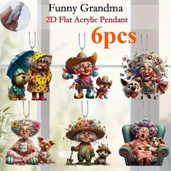 6 шт. акриловых подвесок «Бабушка», украшение для рождественской елки и подвеска, декор для домашнего окна, праздничные сувениры, подвески для рождественской елки, идеально подходящие для подвесок на зеркало автомобиля Set of 6