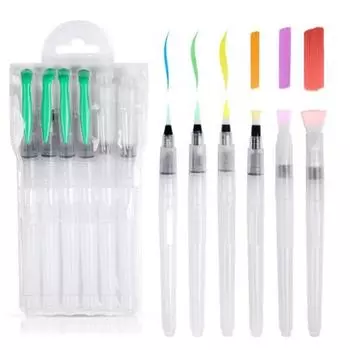 6 шт. акварельная кисть-ручка, сменная, для рисования водой, плоская/заостренная ручка для гуаши, акварельная живопись