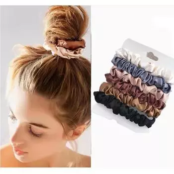 6 шт. элегантные резинки для волос женские минималистичные имитация шелковых резинок для волос однотонные эластичные петли для волос хвост аксессуары для волос