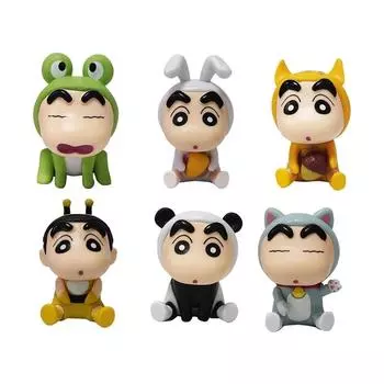 6 шт., аниме карандашные фигурки ShinChan, 6 см, Nohara Shinnosuke, экшн-фигурка, серия животных, украшения для рабочего стола, детский подарок на день рождения 6PCS-no box