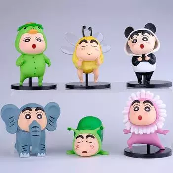 6 шт., аниме карандашные фигурки ShinChan, 6 см, Nohara Shinnosuke, экшн-фигурка, серия животных, украшения для рабочего стола, детский подарок на день рождения 6PCS-no box