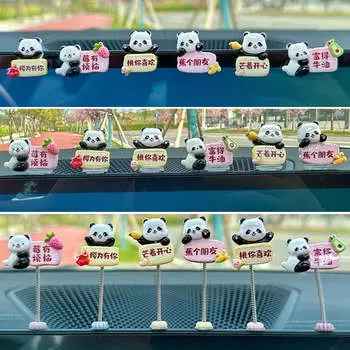 6 шт. Автомобильные милые панды, смоляные украшения, зеркало заднего вида, центральная консоль, кукольное украшение, аксессуары для интерьера, автомобильное украшение