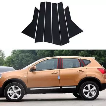 6 шт. автомобильные стойки для Nissan Qashqai J10 2008-2013, наклейки на обшивку окна и двери, аксессуары для украшения