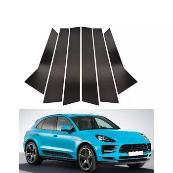 6 шт., автомобильные стойки, накладка на дверь, окно, крышка для Porsche Macan 2014, 2015, 2016, 2017, 2018, 2022, аксессуары, авто чёрный
