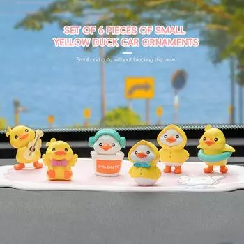 6 шт. автомобильных украшений для салона автомобиля, набор для приборной панели, симпатичная желтая утка, миниатюрная фигурка, мультяшный пингвин, зонтик, животное, автоукрашение чёрный