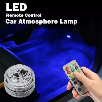 6 шт. автомобильный окружающий свет, интерьерная лампа для ног, светодиодный пульт дистанционного управления, водонепроницаемый небольшой круглый светильник, поплавковый светильник для аквариума 2pcs
