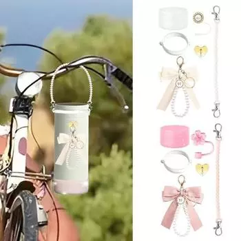 6 шт. аксессуаров для стакана 30/40 унций бант искусственный жемчуг брелок подвеска силиконовые соломенные крышки бутылка для воды ручка для стакана модный практичный комплект розовый