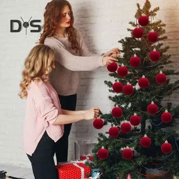 6 шт. бархатных рождественских шаров, флокированные рождественские елочные шары, красные подвесные шары для вечеринки, детского душа, домашнего декора 6 cm